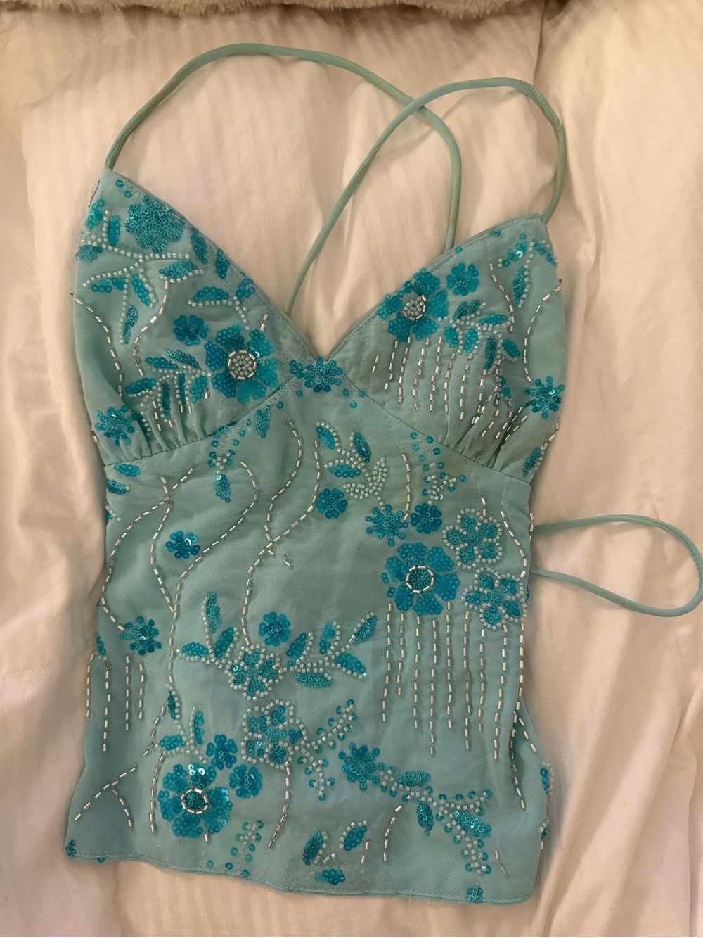 Peppermayo Light Teal Beaded Floral Tank Top